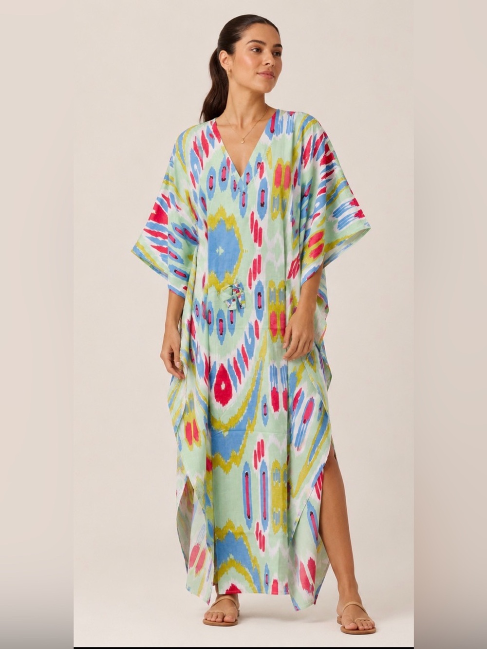 New Ikat Block Printed Cotton Kaftan